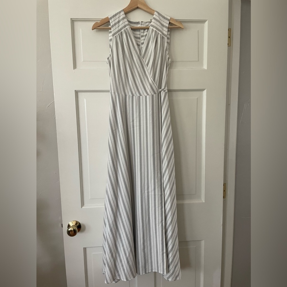 Calvin Klein Striped Wrap Maxi Dress